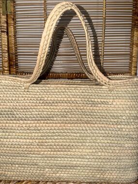 Woven Cream Tote Bag with Dual Handles